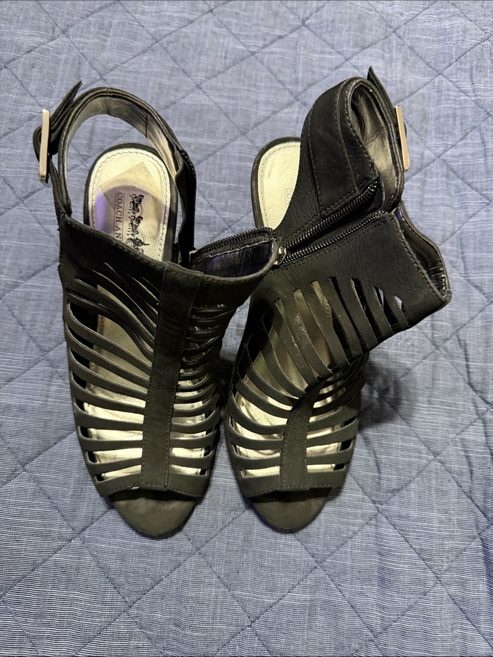 Coach and Four Black Strappy Cutout Peep-Toe Heels